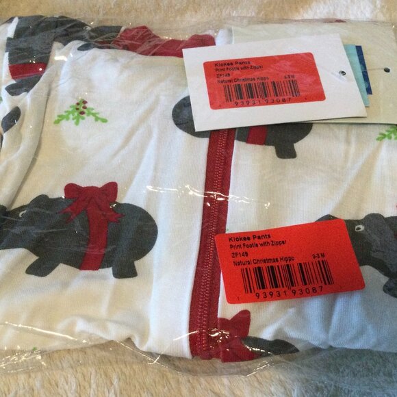 Kickee Pants Footie with Zipper (Natural Christmas Hippo), Size 0-3 Months, NEW! - Picture 2 of 4